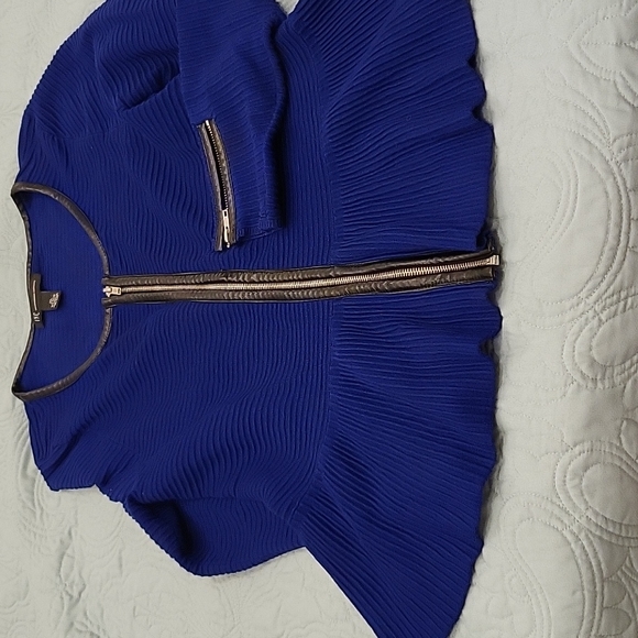 INC royal blue zip up peplum cardigan - Picture 2 of 9